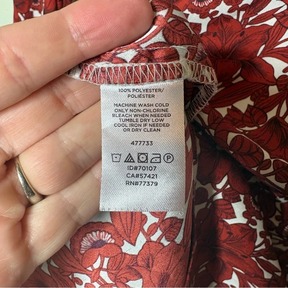 Ann Taylor Rust Orange and White Floral Blouse with Bow Collar Medium P - Picture 6 of 7